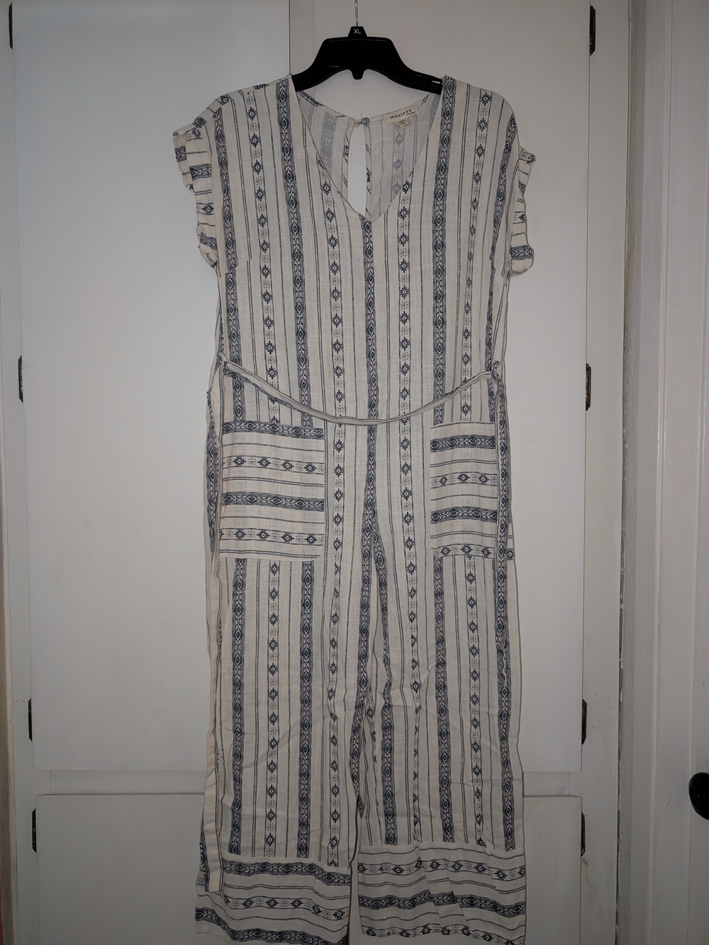 Monteau Ivory Jumpsuit with Navy Stripe Print